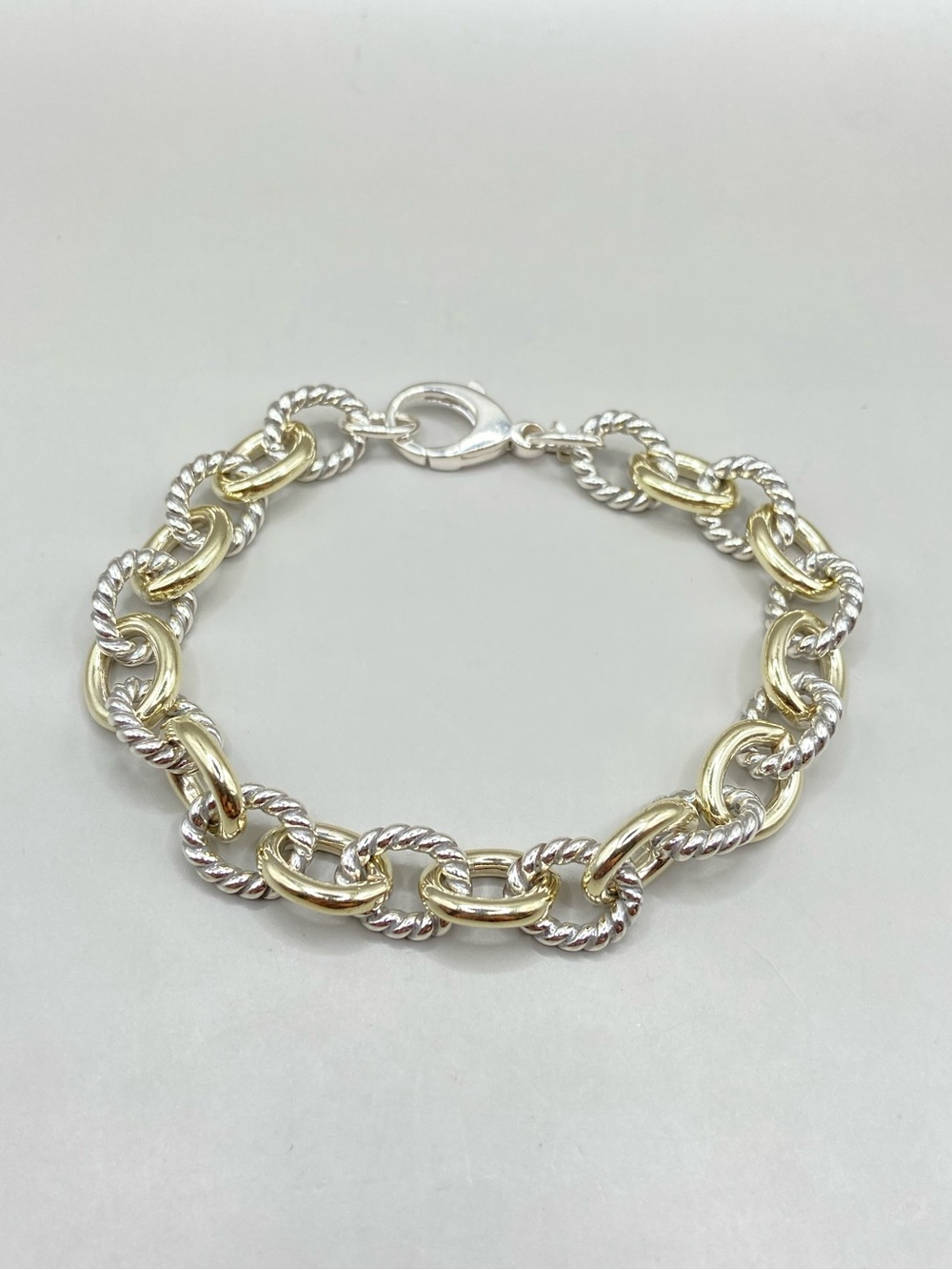 Sterling Silver and Gold Cable Oval Link Chain Bracelet